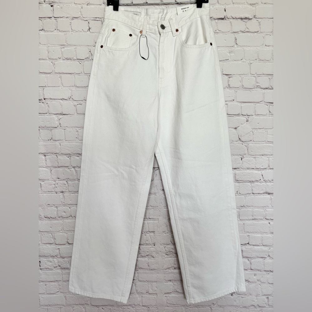 ZARA Baggy Fit Mid Rise Dropped Crotch Straight Leg White Denim Jean--NWT--29 - Picture 3 of 16